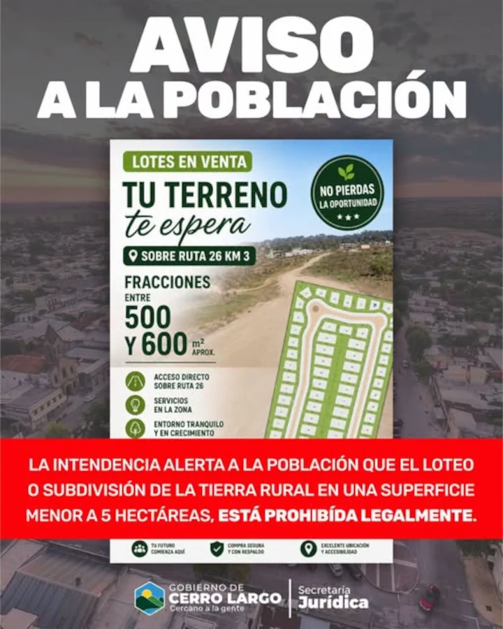 Intendencia advierte loteos rurales irregulares
