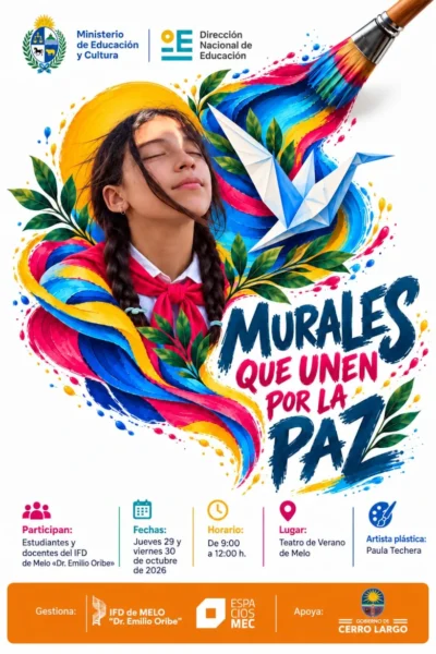 Estudiantes del IFD comenzaron este jueves la pintura del mural por la paz en el Teatro de Verano de Melo.
