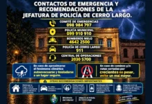 Personal de la Policía Comunitaria distribuye guías preventivas en zonas de Cerro Largo con mayor riesgo de inundación.