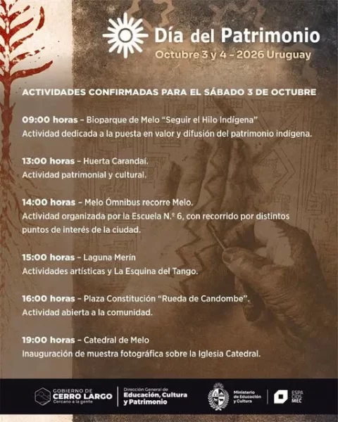 Los museos de Cerro Largo tendrán horarios especiales este sábado y domingo por el Día del Patrimonio, con propuestas para recorrer y conocer el patrimonio del departamento. (Afiche Promocional)