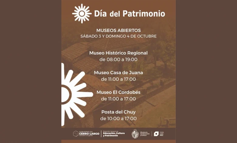 Los museos de Cerro Largo tendrán horarios especiales este sábado y domingo por el Día del Patrimonio, con propuestas para recorrer y conocer el patrimonio del departamento. (Afiche Promocional)
