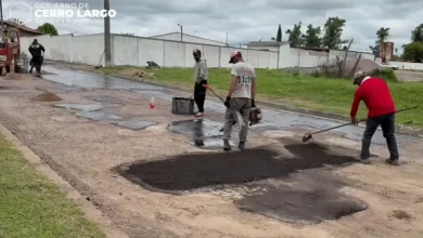 Las cuadrillas del Plan Cero Pozo trabajan en avenida de las Américas y José Enrique Rodó, con próximas intervenciones previstas en la zona norte de Melo (Foto Gobierno de Cerro Largo)